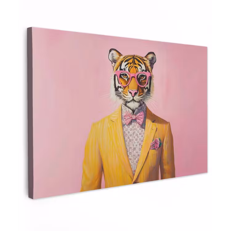 Tijger - Bril - Geel - Jasje Tuinposter op houten frame 2 cm dik klein -3d