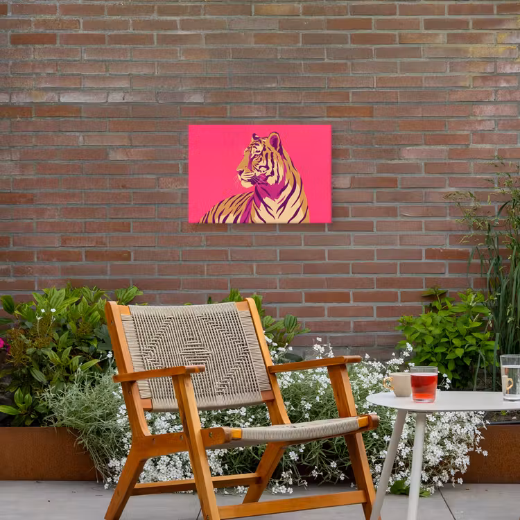 Tijger - Modern - Neon Tuinposter op houten frame 2 cm dik klein -sfeer3