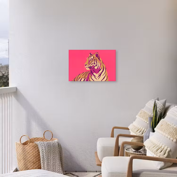 Tijger - Modern - Neon Tuinposter op houten frame 2 cm dik klein -sfeer1