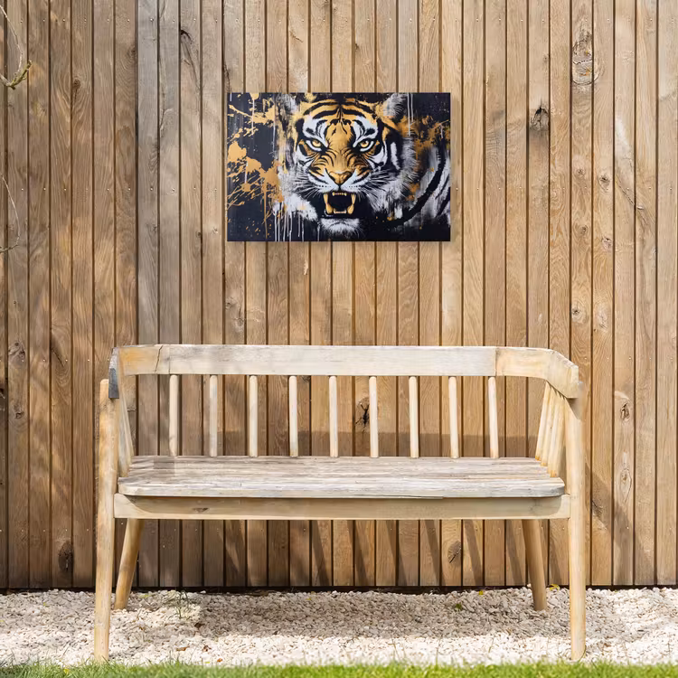 Tijger - Verfspatten - Goud Tuinposter op houten frame 2 cm dik klein -sfeer4