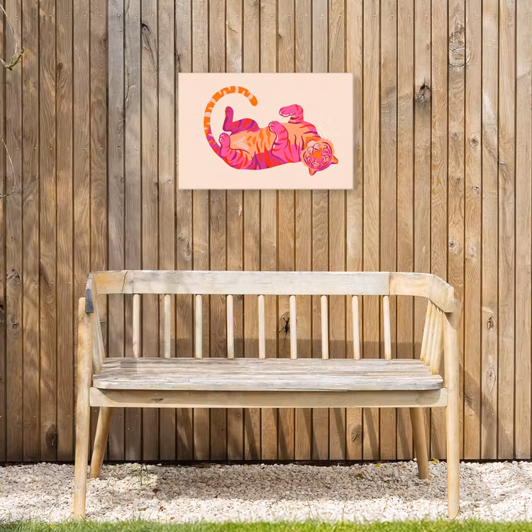 Tijger - Roze - Oranje Tuinposter op houten frame 2 cm dik klein -sfeer4