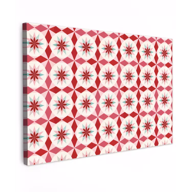 Tegelpatroon - Sterren - Retro - Roze - Mintgroen Tuinposter op houten frame 2 cm dik klein 845 -3d