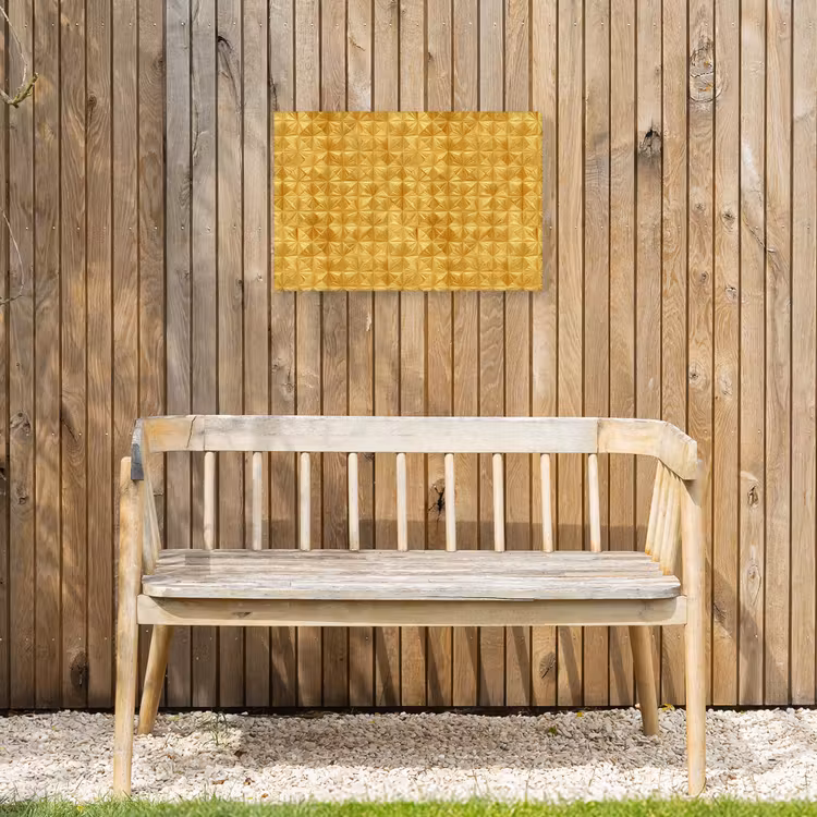 Tegels - Geometrisch - Reliëf - Goud Tuinposter op houten frame 2 cm dik klein 845 -sfeer4