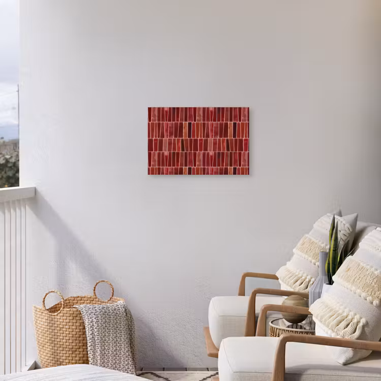 Tegels - Modern - Structuur - Dieprood Tuinposter op houten frame 2 cm dik klein 845 -sfeer1