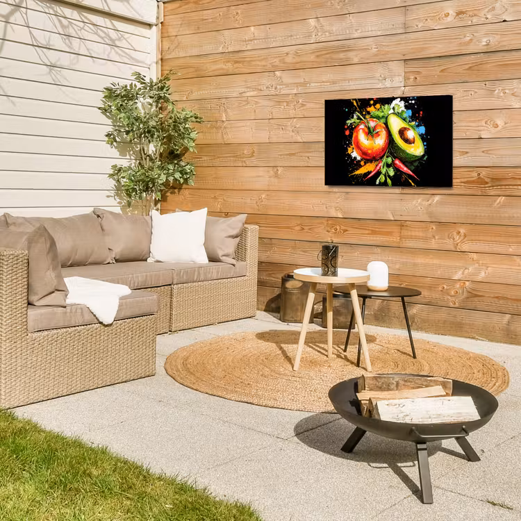 Tomaat - Avocado - Peper - Graffiti - Verf - Modern Tuinposter op houten frame 2 cm dik klein -sfeer2