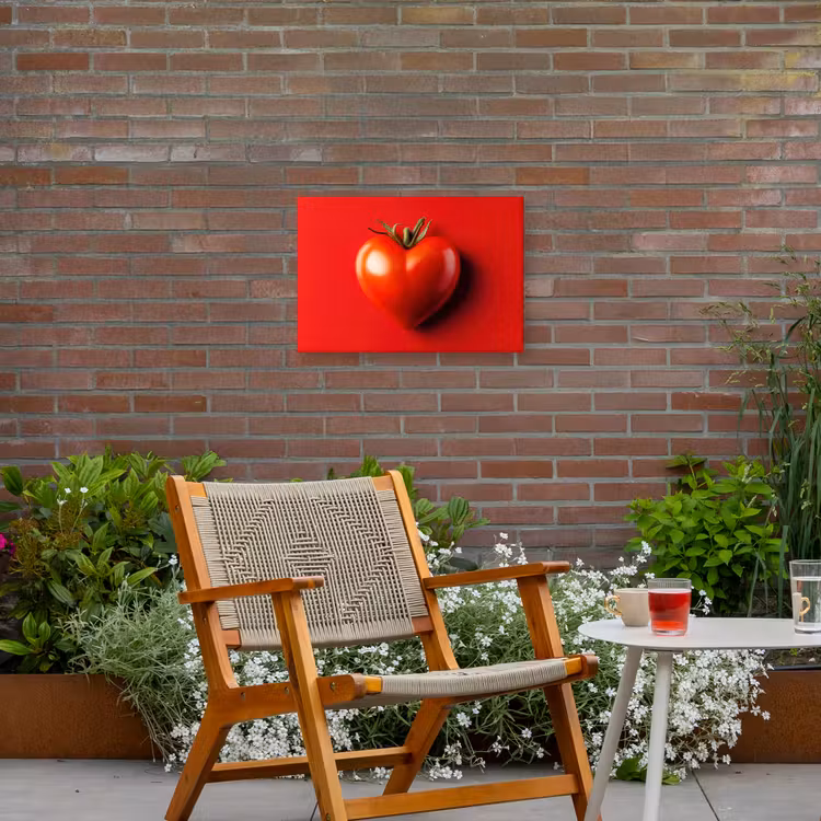 Tomaat - Rood - Hart Tuinposter op houten frame 2 cm dik klein -sfeer3