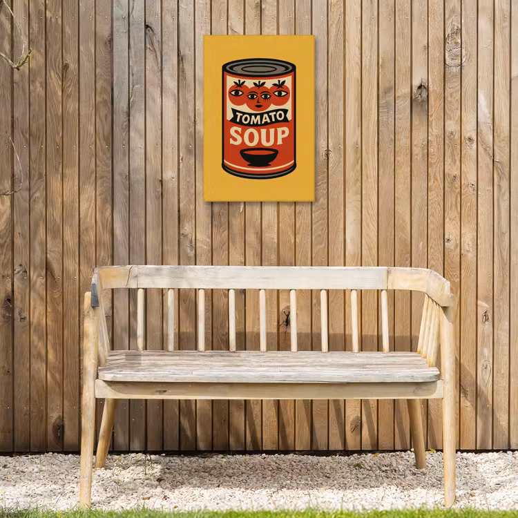 Tomatensoep - Gezichtje - Illustratie - Rood Tuinposter op houten frame 2 cm dik klein -sfeer4