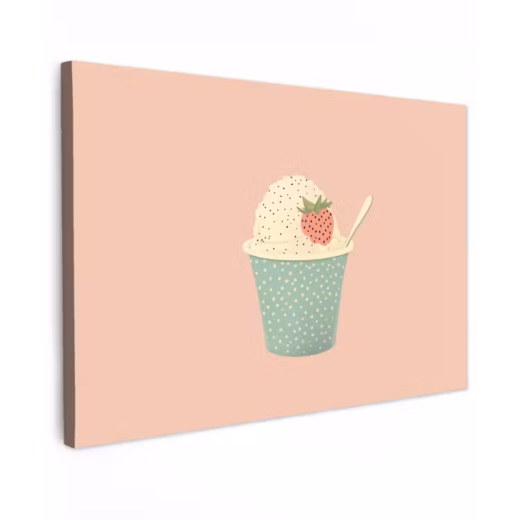 Bakje - Ijs - Aardbei - Roze Tuinposter op houten frame 2 cm dik klein -3d