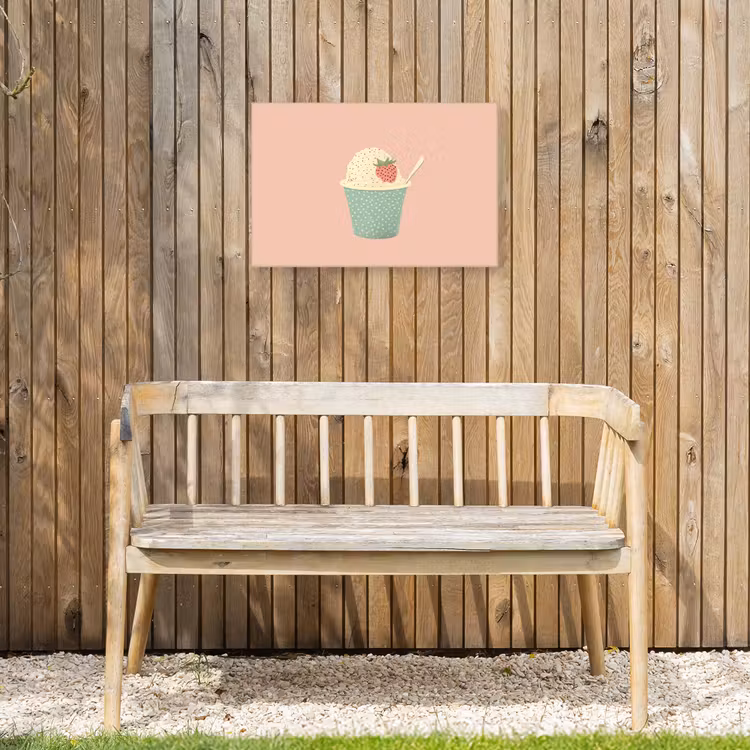 Bakje - Ijs - Aardbei - Roze Tuinposter op houten frame 2 cm dik klein -sfeer4