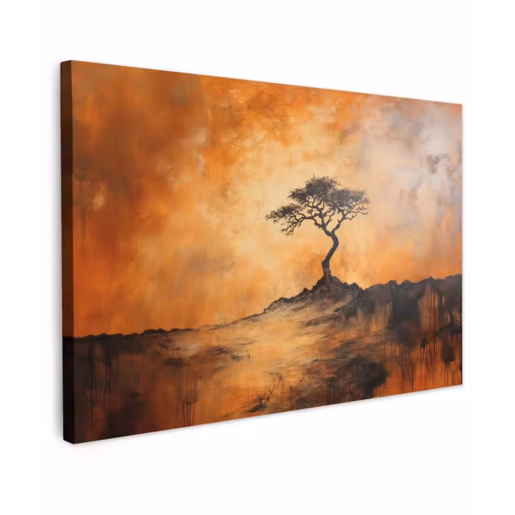 Boom - Landschap - Oranje Tuinposter op houten frame 2 cm dik klein -3d