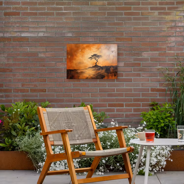 Boom - Landschap - Oranje Tuinposter op houten frame 2 cm dik klein -sfeer3