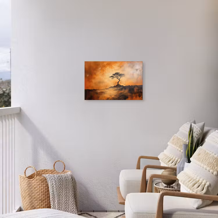 Boom - Landschap - Oranje Tuinposter op houten frame 2 cm dik klein -sfeer1