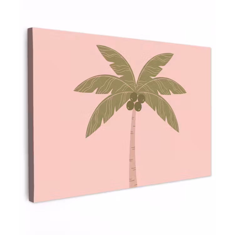 Boom - Palm - Natuur - Illustratie - Roze Tuinposter op houten frame 2 cm dik klein -3d