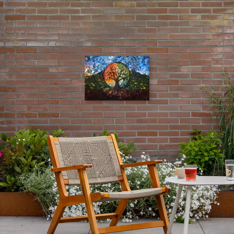 Boom - Seizoenen - Mozaïek - Bergen Tuinposter op houten frame 2 cm dik klein -sfeer3