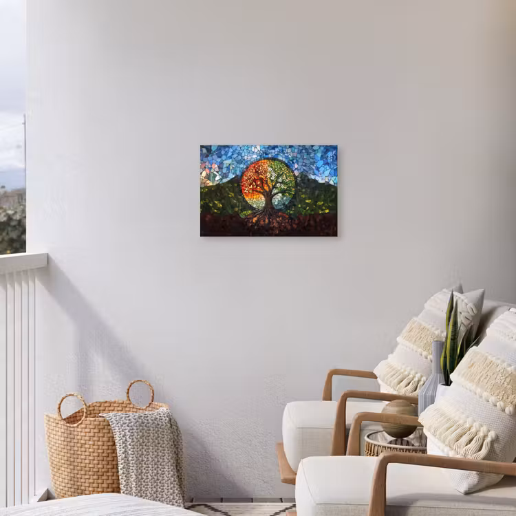 Boom - Seizoenen - Mozaïek - Bergen Tuinposter op houten frame 2 cm dik klein -sfeer1