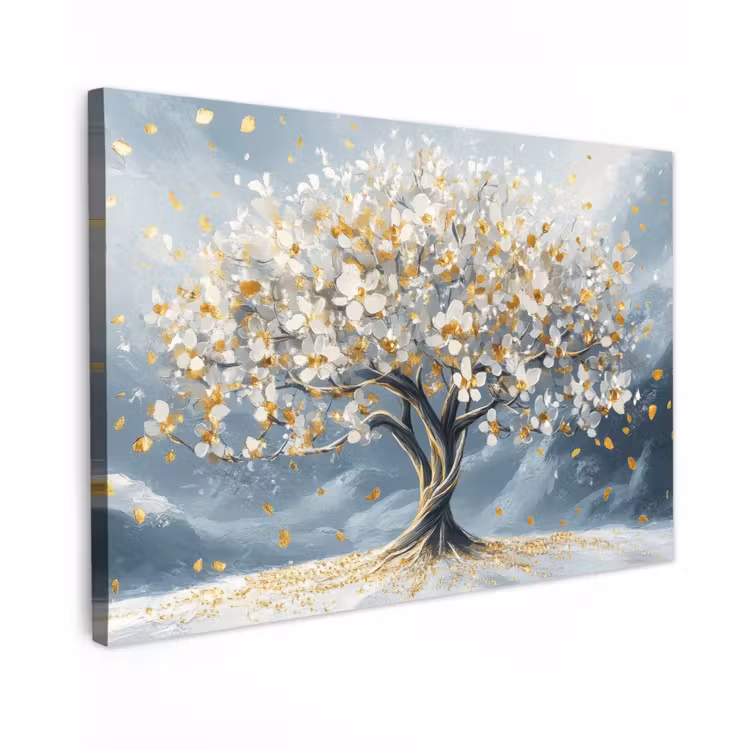 Boom - Winter - Levensboom - Modern - Goud Tuinposter op houten frame 2 cm dik klein -3d