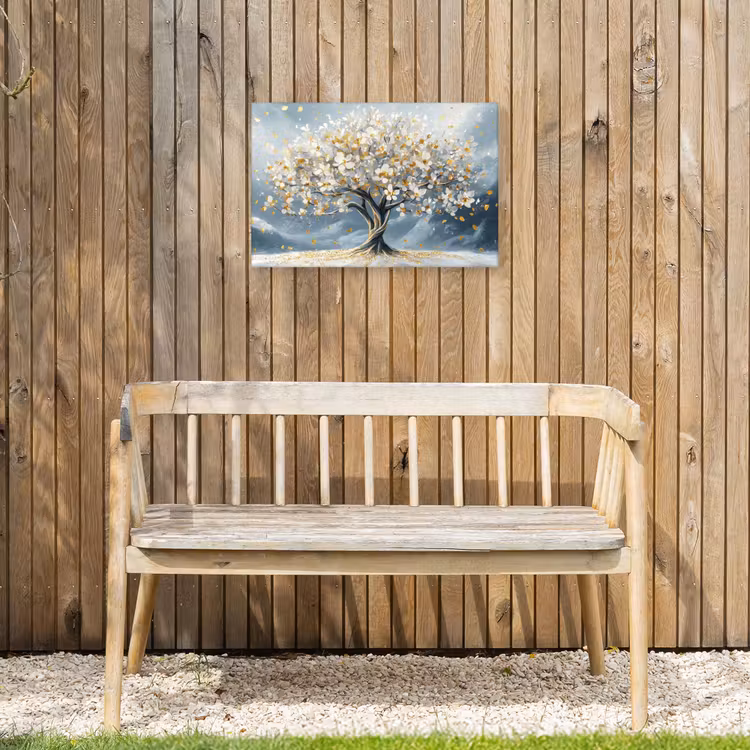 Boom - Winter - Levensboom - Modern - Goud Tuinposter op houten frame 2 cm dik klein -sfeer4