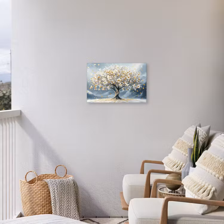 Boom - Winter - Levensboom - Modern - Goud Tuinposter op houten frame 2 cm dik klein -sfeer1