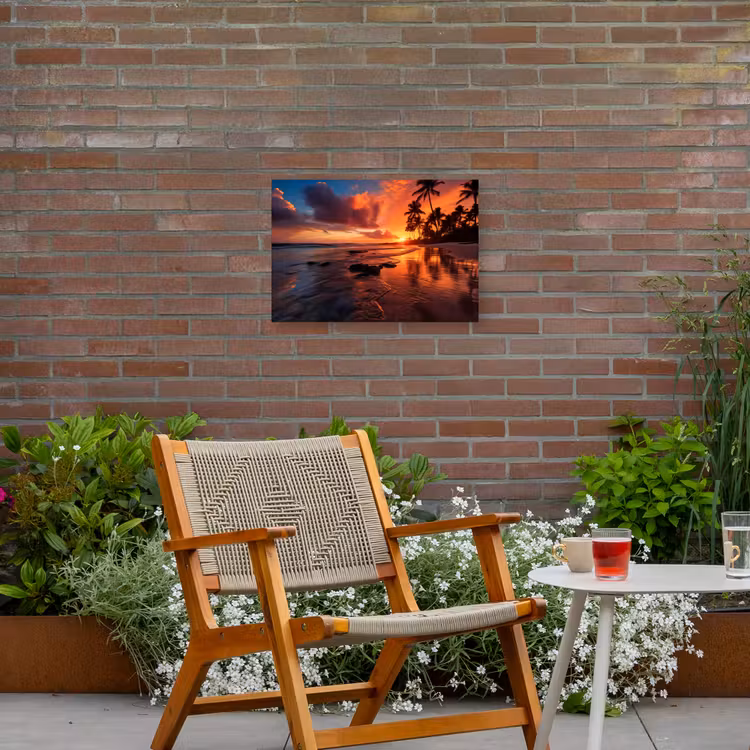 Tropische Zonsondergang Tuinposter op houten frame 2 cm dik klein -sfeer3