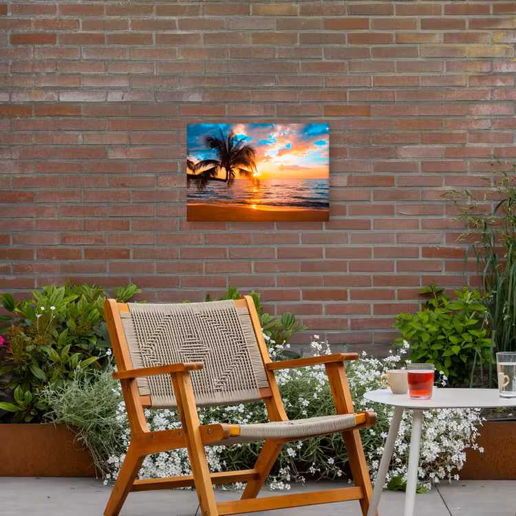 Tropische Zonsondergang aan Zee Tuinposter op houten frame 2 cm dik klein -sfeer3