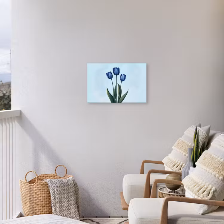 Tulpen - Blauw - Bladeren Tuinposter op houten frame 2 cm dik klein -sfeer1