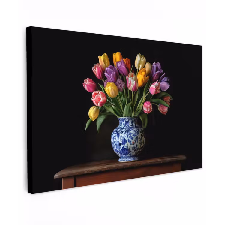 Tulpen - Kleuren - Hout - Vaas Tuinposter op houten frame 2 cm dik klein -3d