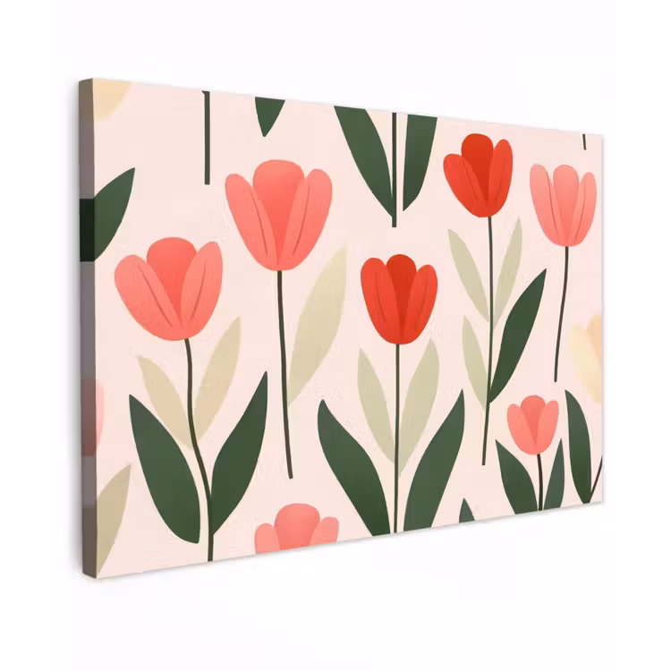Tulpen - Modern - Roze Tuinposter op houten frame 2 cm dik klein -3d
