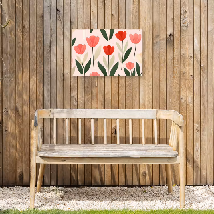 Tulpen - Modern - Roze Tuinposter op houten frame 2 cm dik klein -sfeer4
