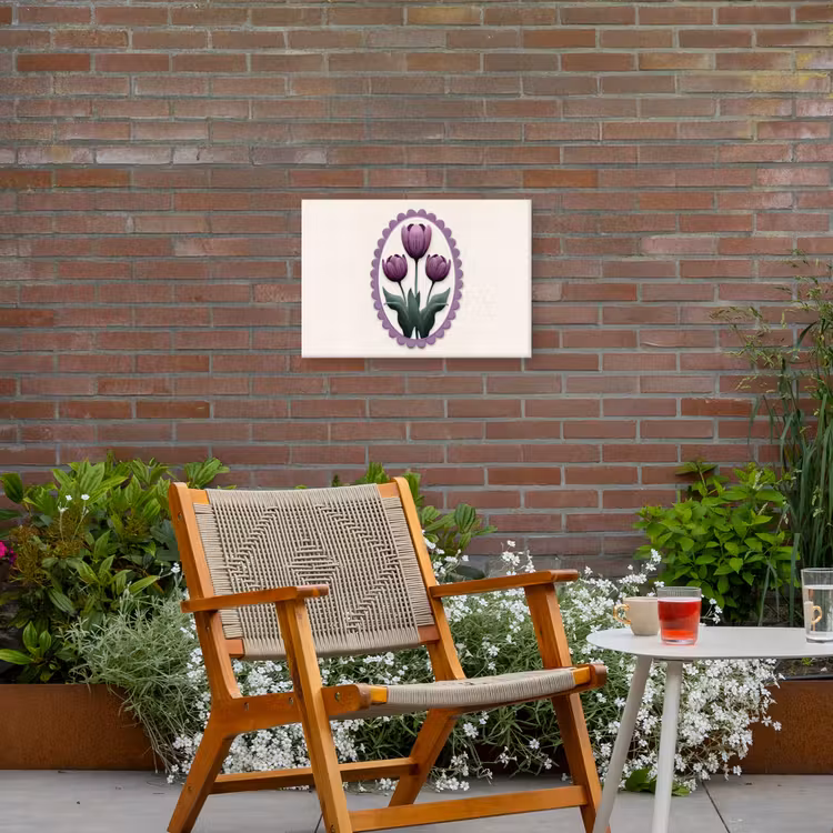 Tulpen - Paars - Lijst - Bladeren Tuinposter op houten frame 2 cm dik klein -sfeer3
