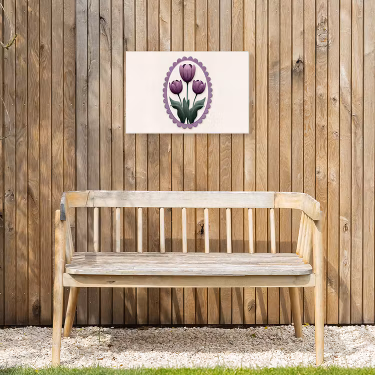 Tulpen - Paars - Lijst - Bladeren Tuinposter op houten frame 2 cm dik klein -sfeer4
