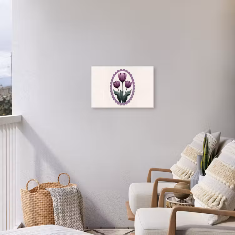 Tulpen - Paars - Lijst - Bladeren Tuinposter op houten frame 2 cm dik klein -sfeer1