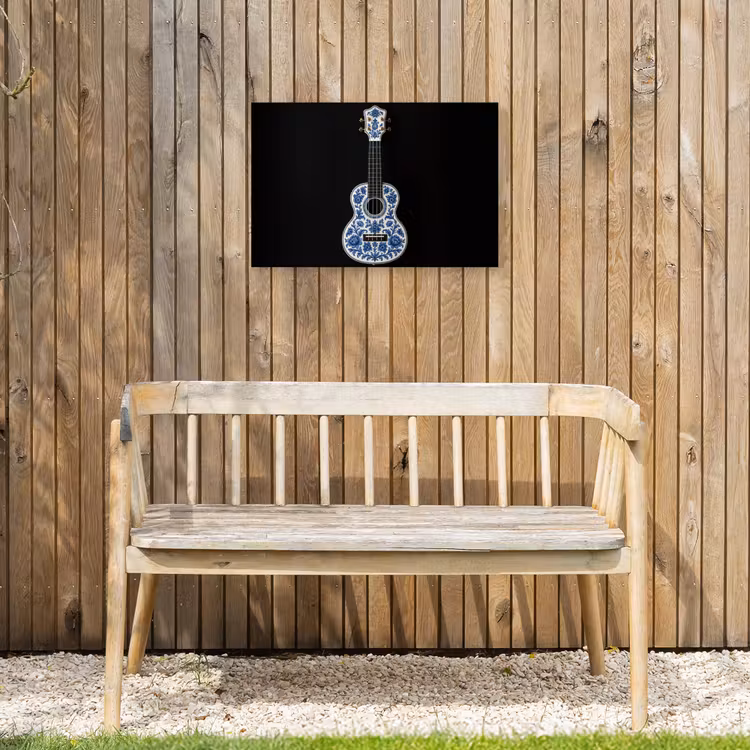 Ukelele - Delfts - Blauw - Muziek Tuinposter op houten frame 2 cm dik klein -sfeer4