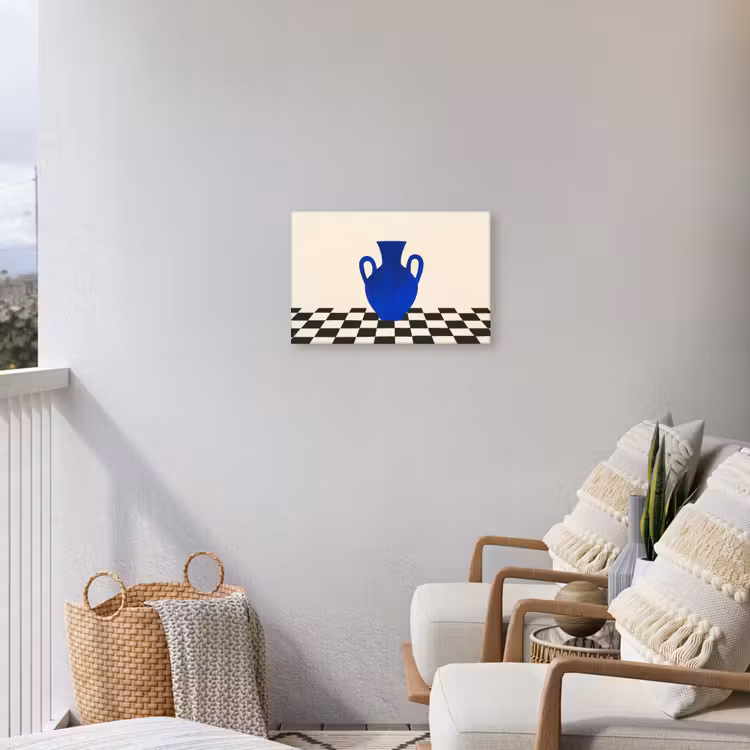 Vaas - Blauw - Geblokt - Modern Tuinposter op houten frame 2 cm dik klein -sfeer1