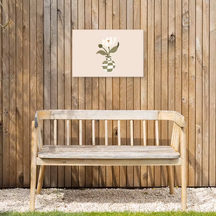 Vaas - Geruit - Bloem - Groen Tuinposter op houten frame 2 cm dik klein -sfeer4