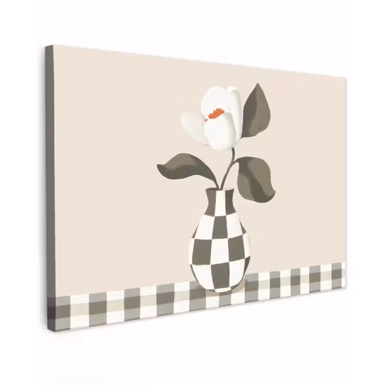 Vaas - Geruit - Groen - Bloem Tuinposter op houten frame 2 cm dik klein -3d