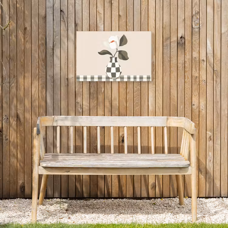 Vaas - Geruit - Groen - Bloem Tuinposter op houten frame 2 cm dik klein -sfeer4