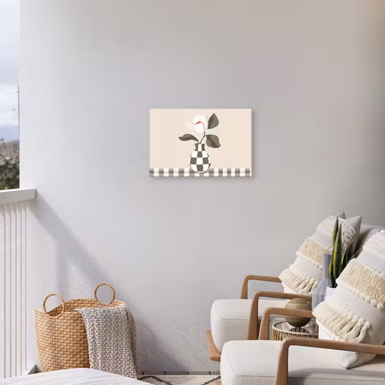 Vaas - Geruit - Groen - Bloem Tuinposter op houten frame 2 cm dik klein -sfeer1