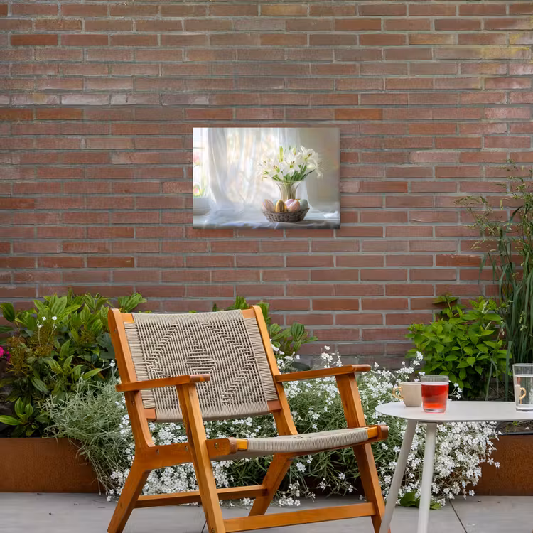 Vaas - Eieren - Bloemen Tuinposter op houten frame 2 cm dik klein -sfeer3