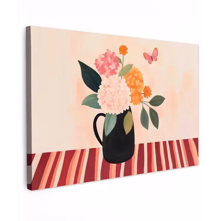 Vaas - Bloemen - Vlinder - Rood Tuinposter op houten frame 2 cm dik klein -3d