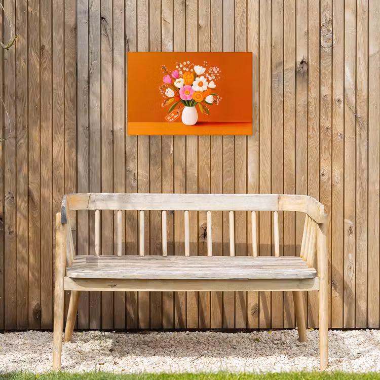 Vaas - Bloemen - Oranje Tuinposter op houten frame 2 cm dik klein -sfeer4