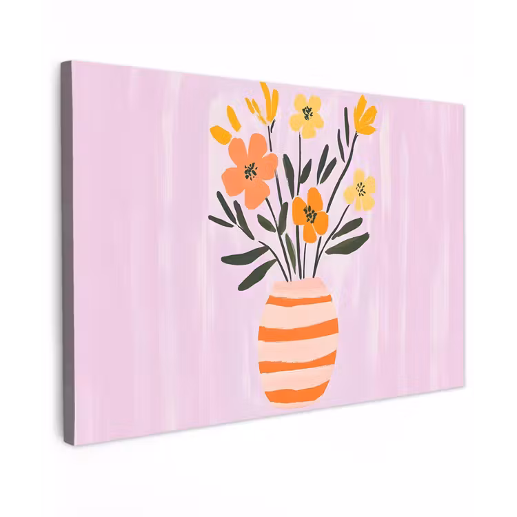 Vaas - Gestreept - Bloemen - Oranje Tuinposter op houten frame 2 cm dik klein -3d