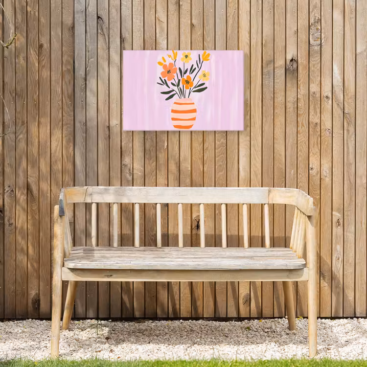 Vaas - Gestreept - Bloemen - Oranje Tuinposter op houten frame 2 cm dik klein -sfeer4