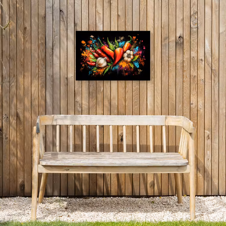 Groente - Peper - Knoflook - Graffiti - Verf - Kleurrijk Tuinposter op houten frame 2 cm dik klein -sfeer4
