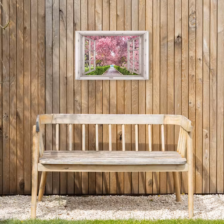 Uitzicht op Bloeiende Kersenbomen Tuinposter op houten frame 2 cm dik klein -sfeer4