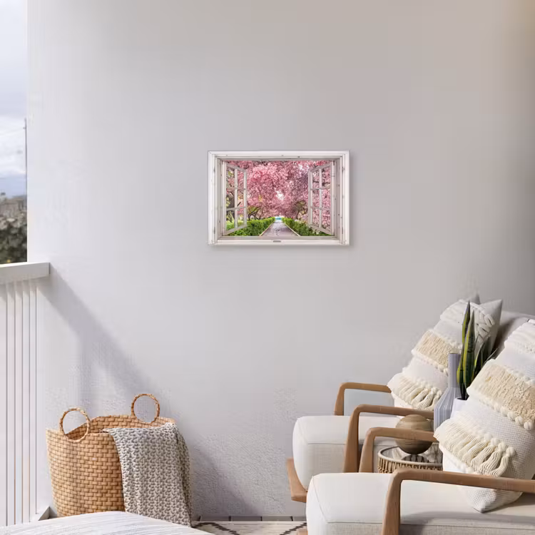 Uitzicht op Bloeiende Kersenbomen Tuinposter op houten frame 2 cm dik klein -sfeer1