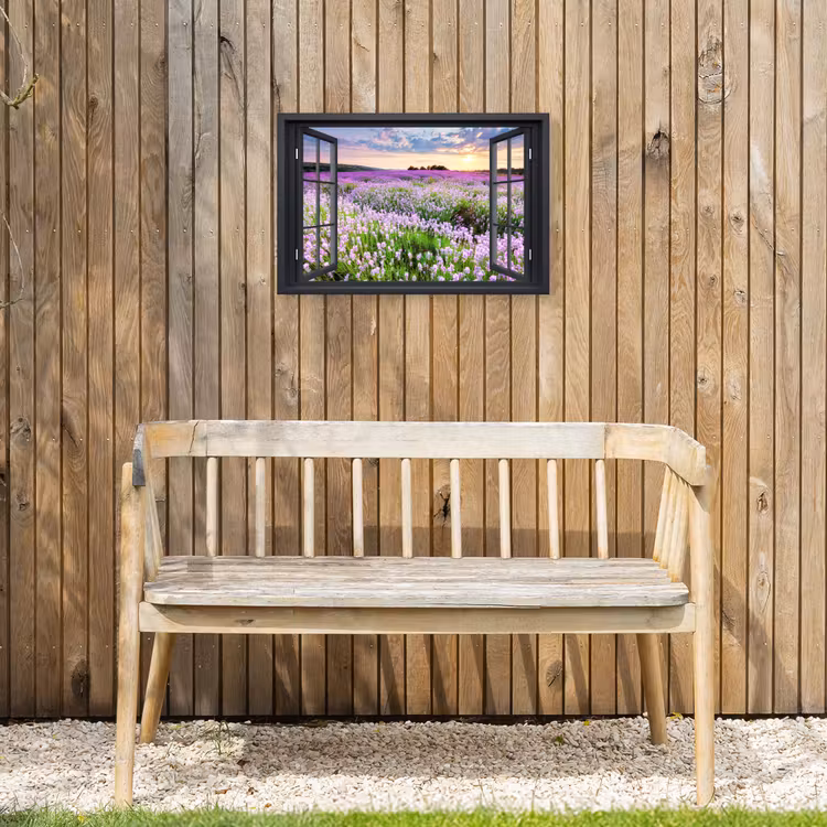 Uitzicht op Lavendelveld bij Zonsondergang Tuinposter op houten frame 2 cm dik klein -sfeer4