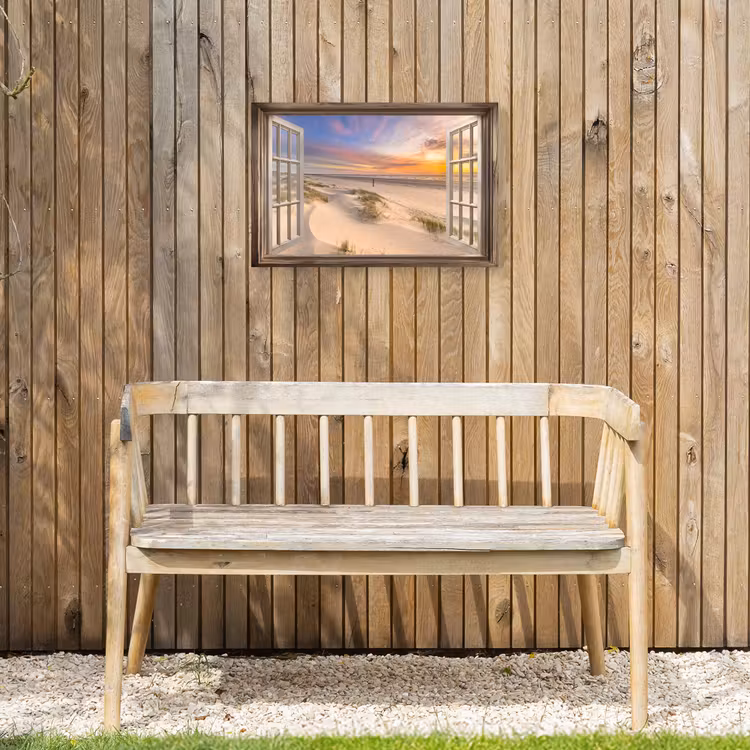 Doorkijk - Strand - Duinen - Natuur - Landschap Tuinposter op houten frame 2 cm dik klein -sfeer4
