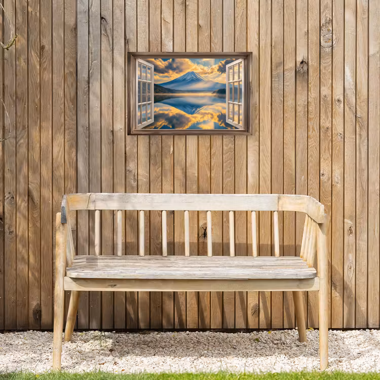 Doorkijk - Landschap - Bergen - Uitzicht - Raam Tuinposter op houten frame 2 cm dik klein -sfeer4