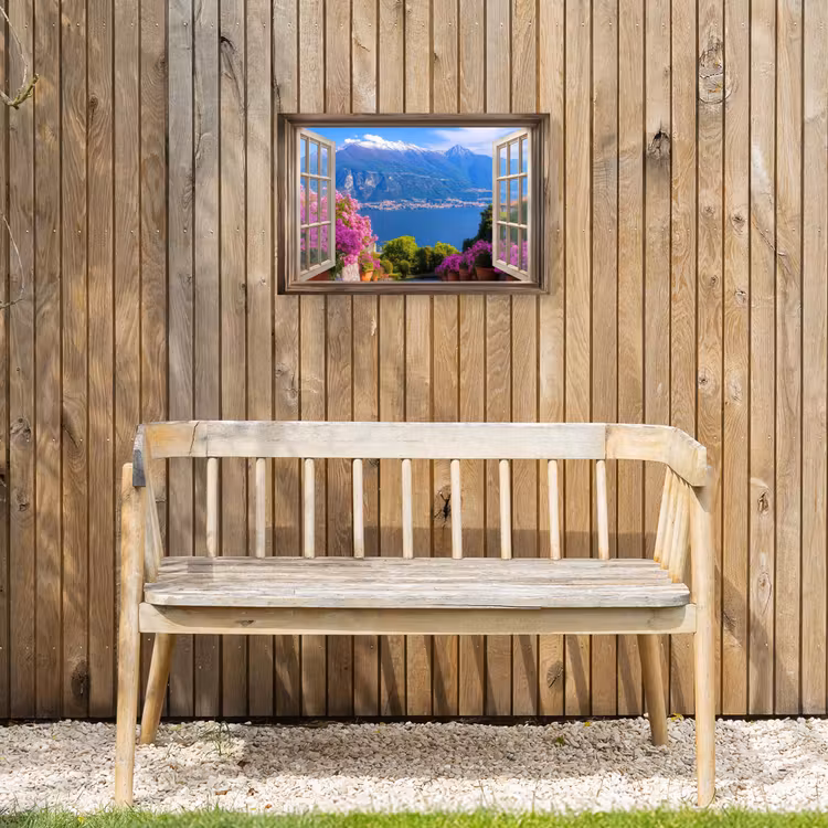 Doorkijk - Berg - Landschap - Uitzicht - Meer Tuinposter op houten frame 2 cm dik klein -sfeer4