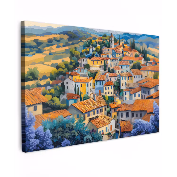 Dorp - Heuvels - Landschap - Bomen Tuinposter op houten frame 2 cm dik klein -3d